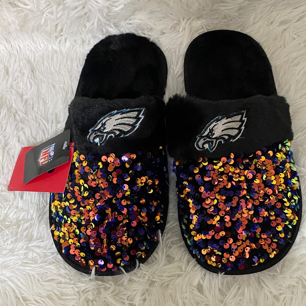 NFL Black and Multicolor Sequin Women's Slippers